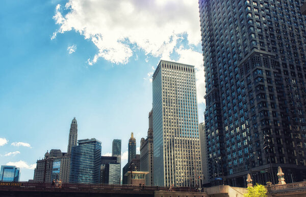 Downtown skyline near the Michigan Avenue Bridge, Chicago, Illinois, USA