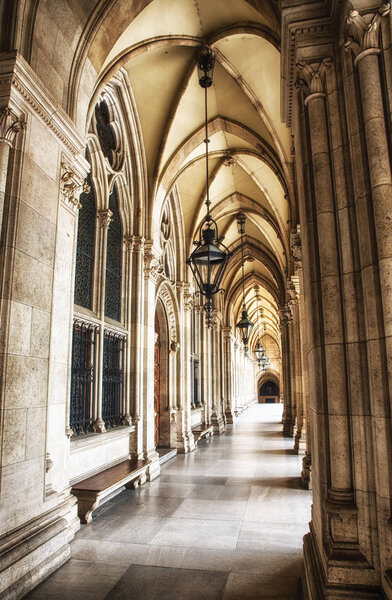 Historical corridor with columns