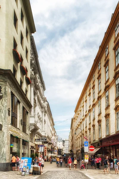 在维也纳市中心的主要购物街之一与马 — 图库照片