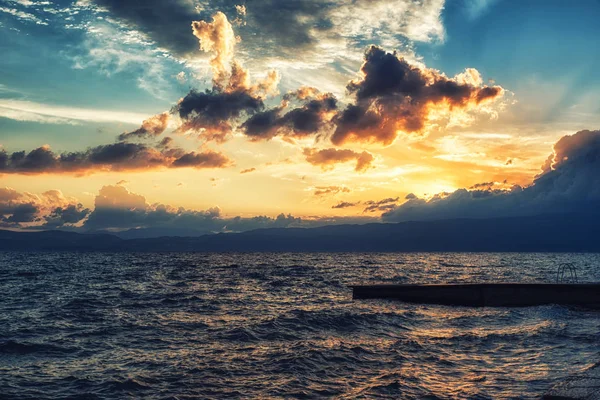 Hermoso Atardecer Verano Lago Ohrid Macedonia —  Fotos de Stock