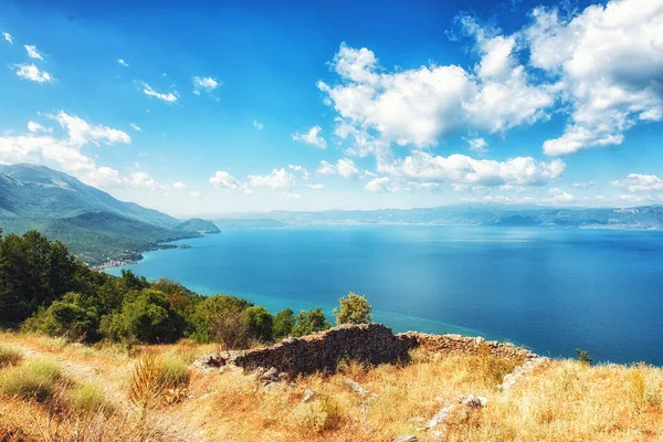 Vista Lago Ohrid Parque Nacional Galicica Macedônia — Fotografia de Stock