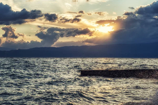 Belo Pôr Sol Verão Lago Ohrid Macedônia — Fotografia de Stock