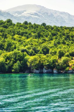 Turist kayık Ohri Gölü, Makedonya Cumhuriyeti, Balkanlar
