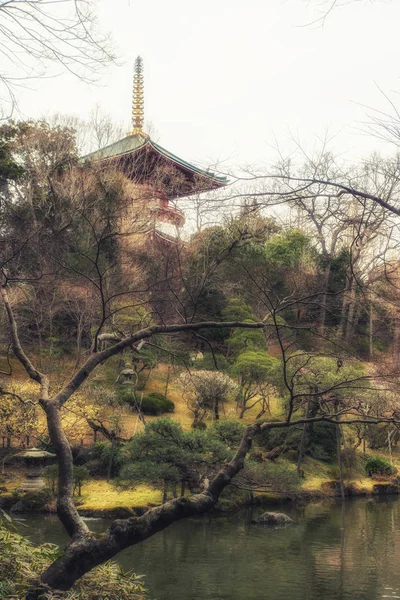 Style traditionnel japonais de temple dans le jardin — Photo