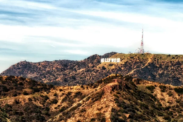 洛杉矶 加利福尼亚州 2018年2月02日 好莱坞标志从格里菲斯公园 好莱坞山 洛杉矶 加利福尼亚 — 图库照片