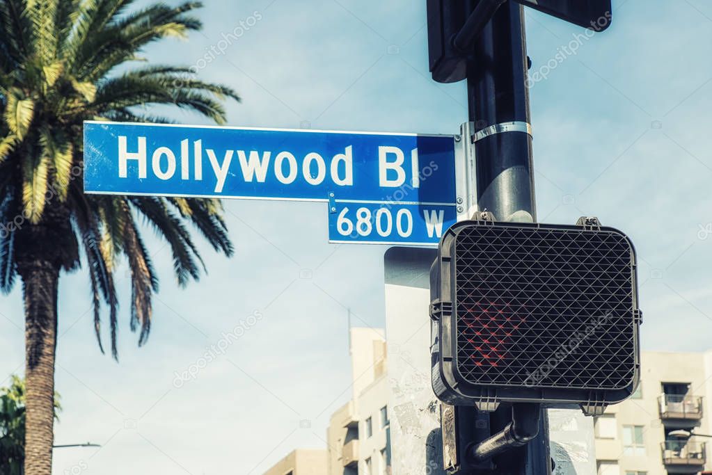 Los Angeles, CA, USA - February 02, 2018: Hollywood boulevard street sign