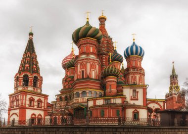 Saint Basil Katedrali Moskova bulutlu bir günde, Rusya Federasyonu