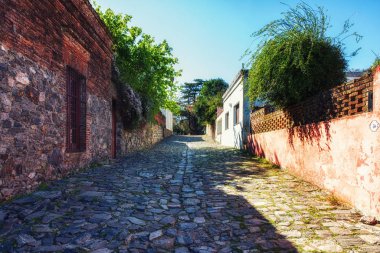 Colonia del Sacramento, Uruguay 'da sakin bir asfalt sokak.