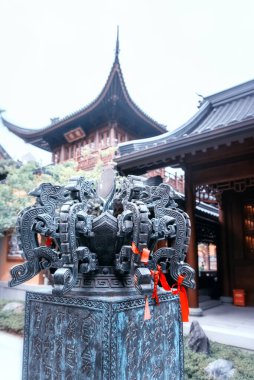 Yeşim Buddha Tapınağı 'ndaki Ejder Heykeli, Budist Tapınağı, Şangay, Çin