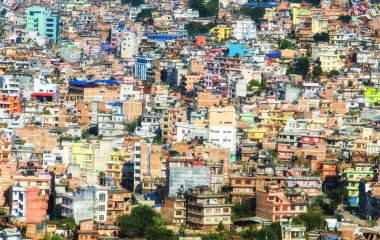 Nepal 'in başkenti Katmandu' daki küçük evlerin havadan görünüşü.