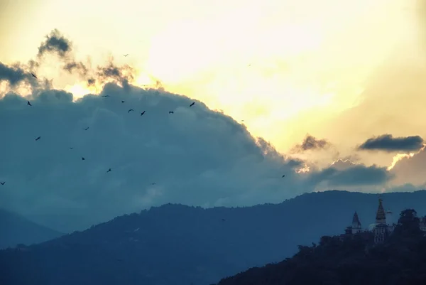 Romántica Vista Del Atardecer Swayambhunath Stupa Katmandú Nepal — Foto de Stock