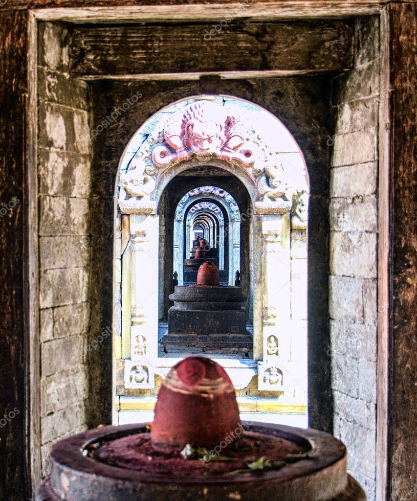 Sacred Shiva Lingam inside of Hindu Pashupatinath Temple in Kathmandu, Nepal