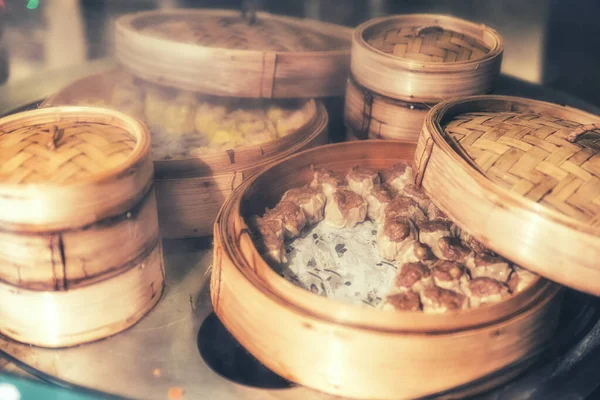 Dim Sum Bambusovém Koši Čínské Restauraci Hong Kongu — Stock fotografie