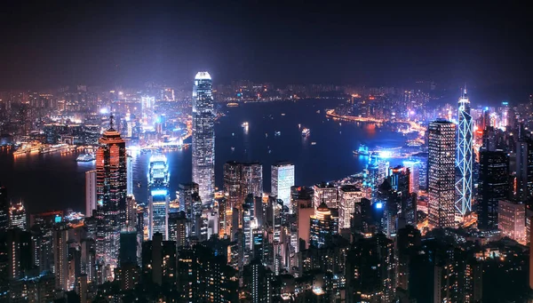 Scenic View Hong Kong Island China Night Multicolored Nighttime Skyline — Stock Photo, Image