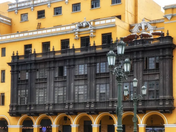 Colonial Architecture around Plaza Mayor in downtown Lima, Peru.