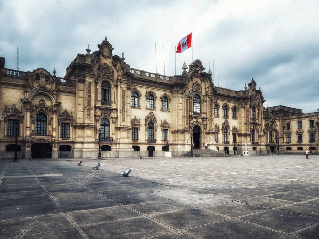 Lima, Peru: Government Palace , Residence of the President ,known as House of Pizarro in the Historic Centre of Lima, Unesco World Heritage Site,