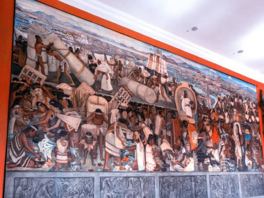 Bir freskin yakın çekimi, Diego Rivera Fresco, Ulusal Saray, Meksika.