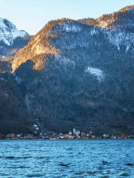 Vista Panorámica Ciudad Montaña Hallstatt Los Alpes Austríacos Durante Invierno — Foto de Stock