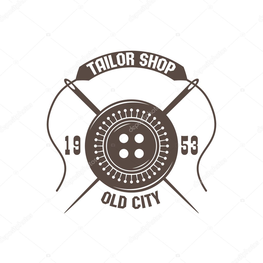 Vector monochrome handicraft tailor emblem; custom sewing company logo