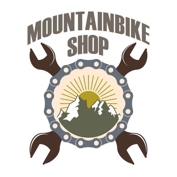 Mountainbikes loja de reparação logotipo da cor — Vetor de Stock