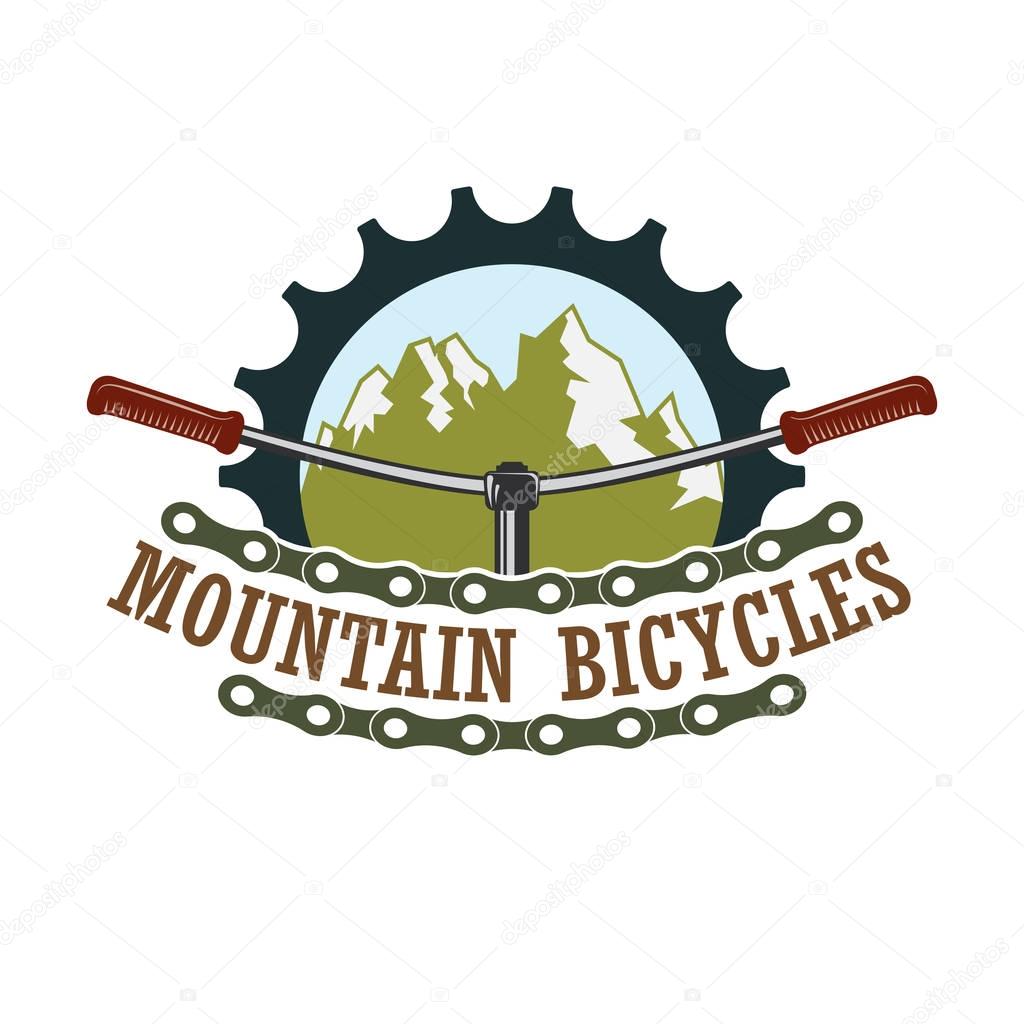 Retro style color mountain bicycle club logo, outdoor mountainbiking service company label