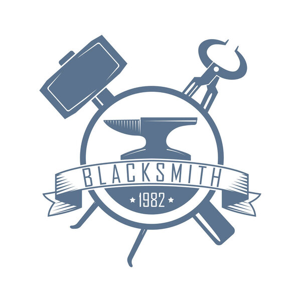 retro vector monochrome label of blacksmith