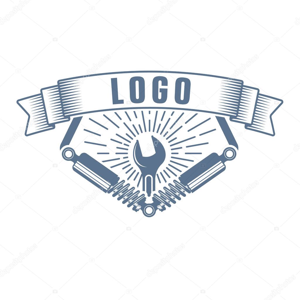 Vector monochtome vehicle suspension repair service logo in retro style; auto servise emblem; repair company business logo