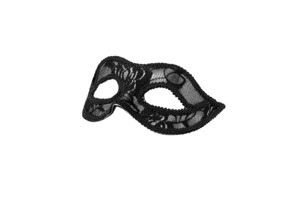 Μαύρη μάσκα καρναβαλιού απομονωμένη σε λευκό φόντο, μπροστινή όψη — Φωτογραφία Αρχείου