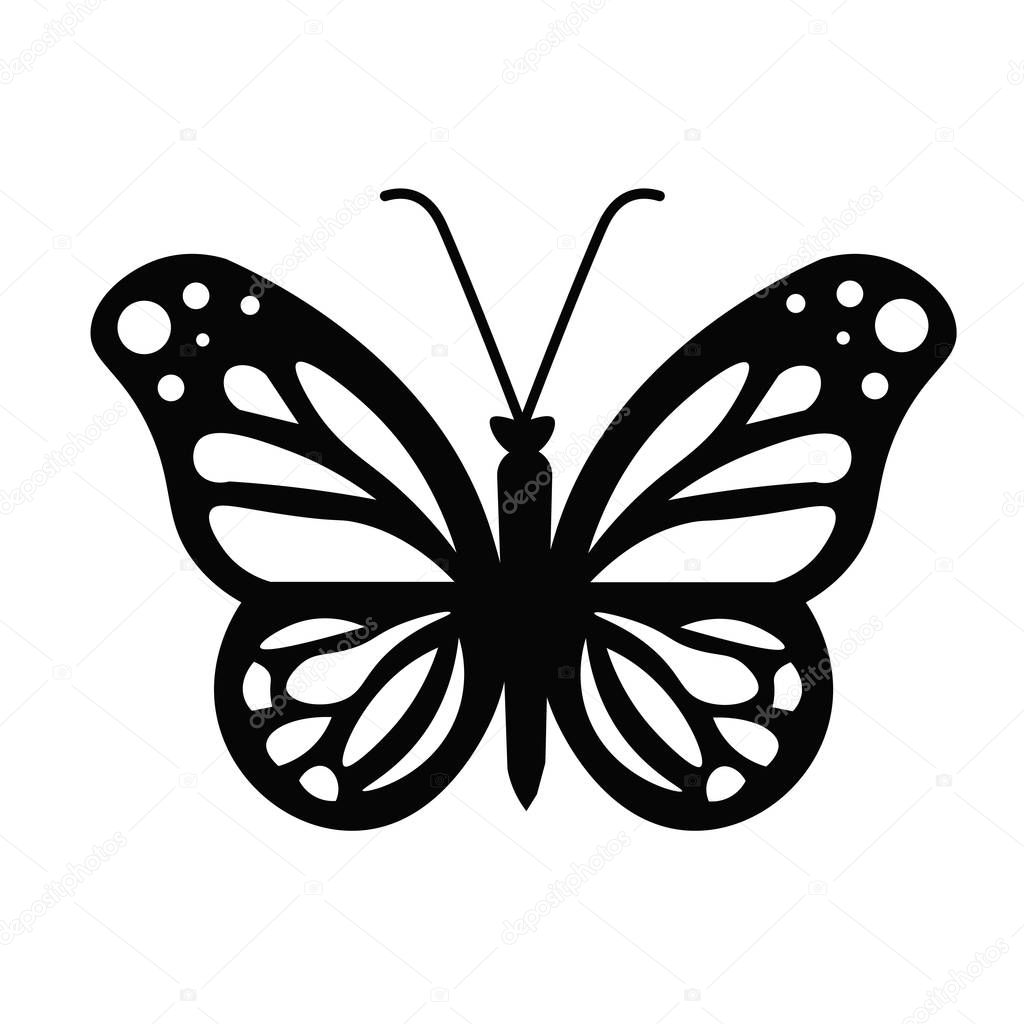 This vector image shows a butterfly icon in glyph style. It is isolated on a white background.
