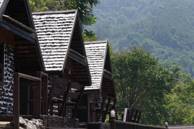 Güzel, eski, doğal ormanları olan dağ evleri.