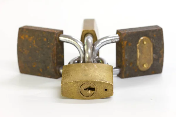 Locked padlock over white background — Stock Photo, Image
