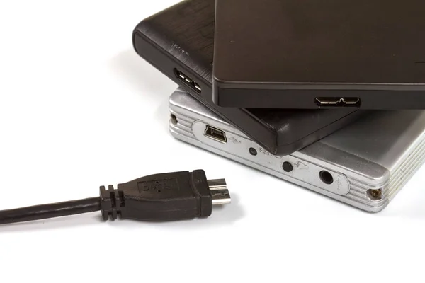 Disco rígido externo com cabo USB — Fotografia de Stock
