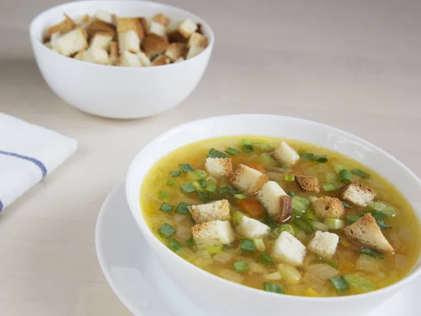 Pea soup with croutons — Stock Image Pea soup with croutons Stock Image