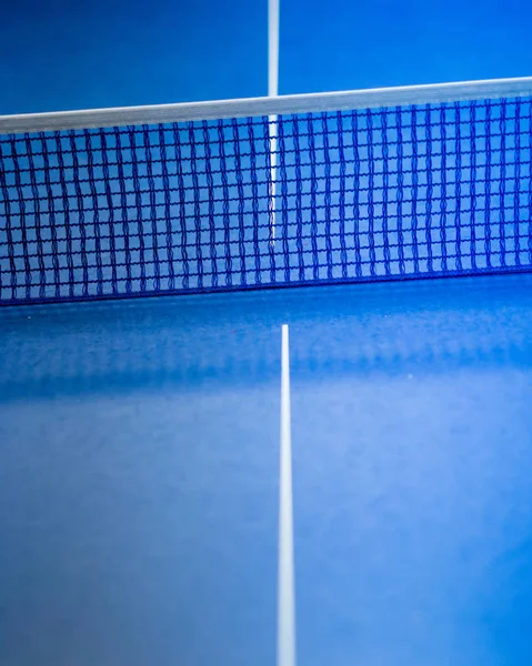 Rete su tavolo da ping pong blu — Foto Stock