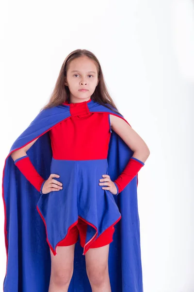 Girl in superhero costume with hands on hips — Stock Photo, Image