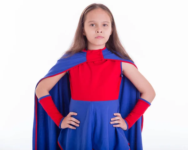 Girl in superhero costume with hands on hips — Stock Photo, Image