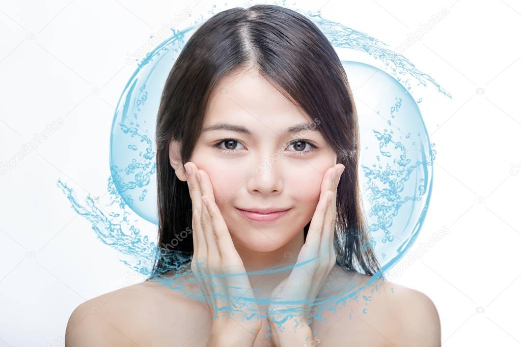 Asian beauty with blue water splash