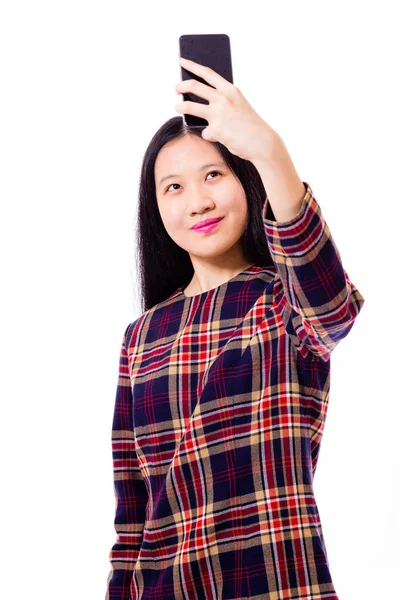 Asiático adolescente menina tomando selfie — Fotografia de Stock
