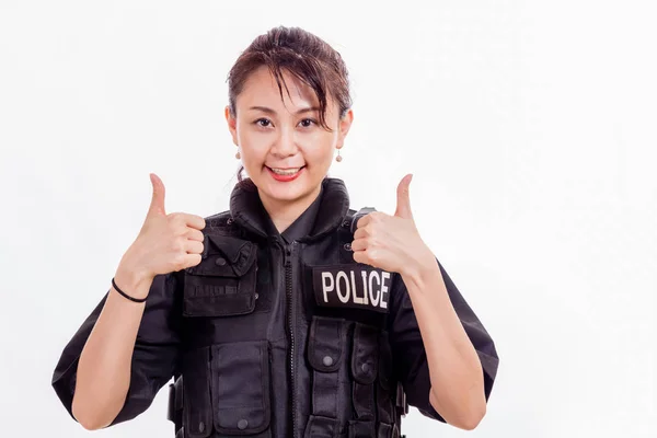 Chinese female police officer with thumbs up — Stock Photo, Image