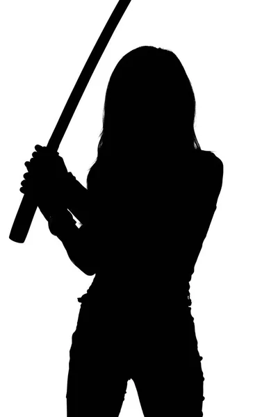 Silhouette of woman with samurai sword — Stock Photo, Image