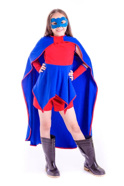 Giovane ragazza in costume da supereroe — Foto Stock