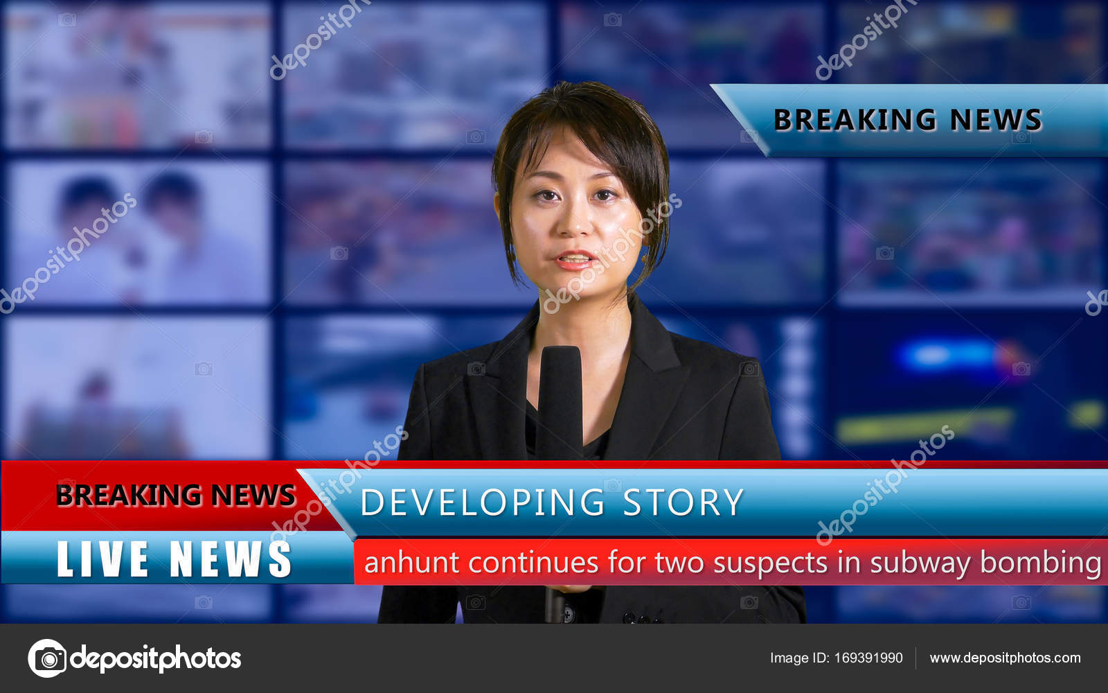 Female news anchor in studio Stock Photo by ©imagesbykenny 169391990
