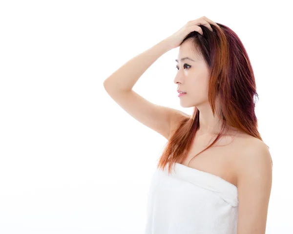 Chinese woman wearing a white towel — Stock Photo, Image