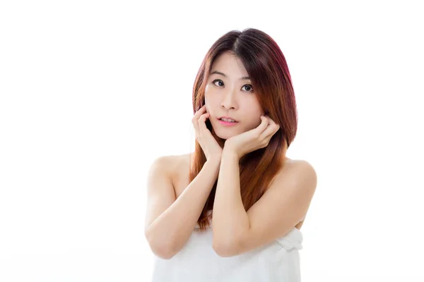 Chinese woman wearing a white towel — Stock Photo, Image