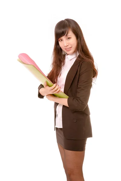 Asiatische Geschäftsfrau Führungskraft trägt Ordner, Filter-Look — Stockfoto