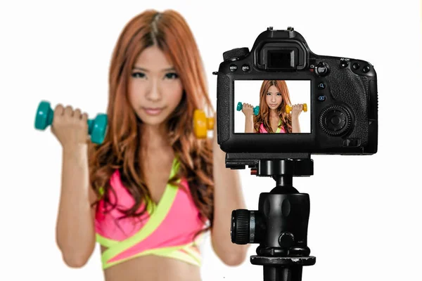 Asijské americké sportovní vlogger vlogging — Stock fotografie