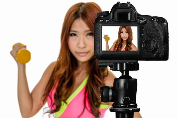 Azjatycki amerykański sport vlogger vlogging — Zdjęcie stockowe