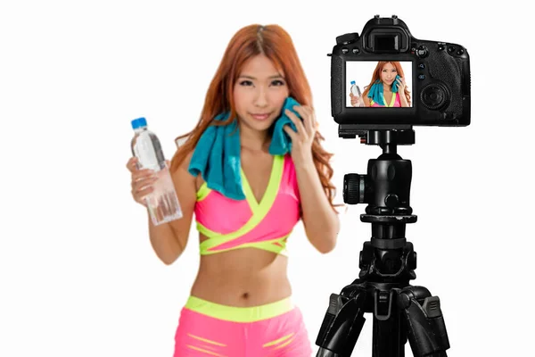 Asiático americano deporte vlogger vlogging — Foto de Stock