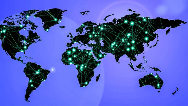 Abstraktní mapa světa se zářivými liniemi — Stock fotografie