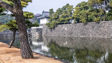 Tokyo İmparatorluk Sarayı 'ndaki hendeğin üzerindeki gözetleme kulesi.